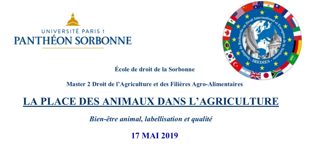 logo Université Paris 1 panthéon sorbonne logo laboratoire de recherche IREDIES
La place des animaux dans l'agriculture 17 mai 2019